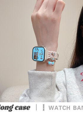 适用于iwatch11苹果手表applewatch10表带s9春樱彩点卡通挂饰s8硅胶s7透气Ultra32新款45SE3超火女s6情侣小众