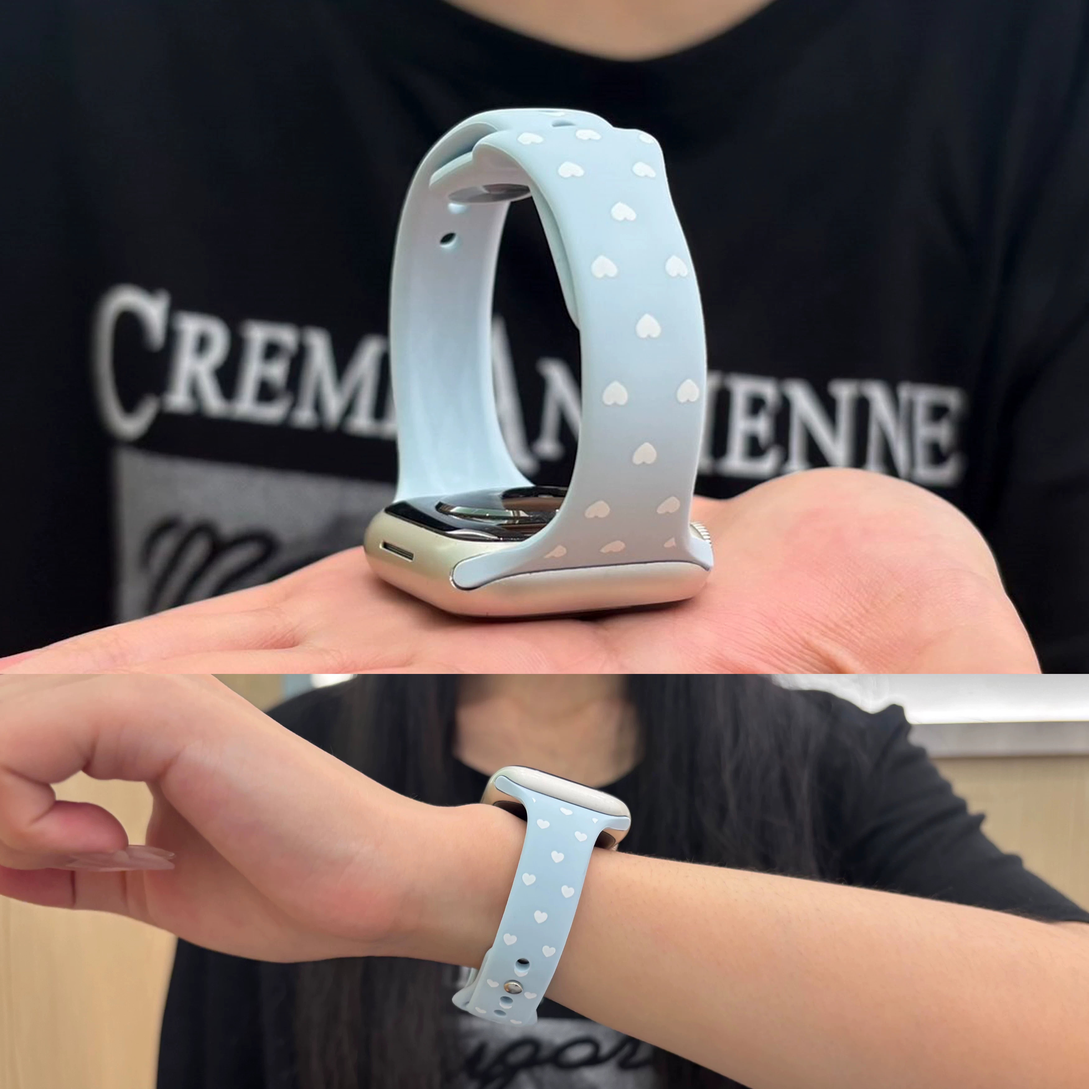 适用applewatchS12/11韩风爱心硅胶表带苹果10手表ultra4/3/2男女情侣iwatch9/8/7/6新款夏天透气SE小众腕带