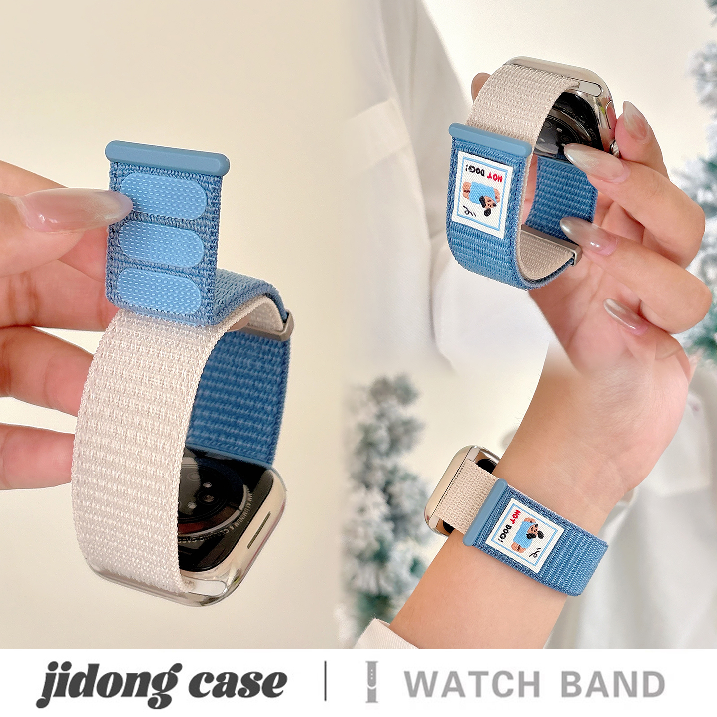 适用applewatchS11/10可爱腊肠狗尼龙魔术贴表带苹果手表ultra3/2男女情侣iwatch9/8/7/6新款运动透气SE腕带