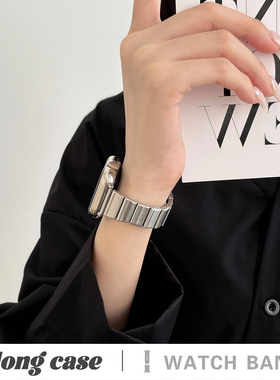 适用iwatch11苹果手表applewatch10表带s9韩国博主银色一株金属s8折叠扣s7Ultra23新款45SE高级6男女款S9闺蜜