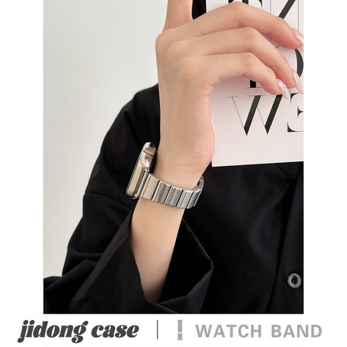 适用iwatch11苹果手表applewatch10表带s9韩国博主银色一株金属s8折叠扣s7Ultra23新款45SE高级6男女款S9闺蜜