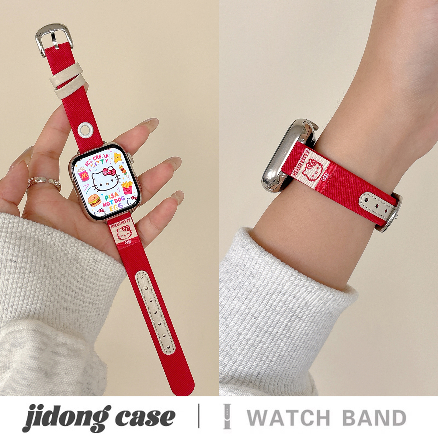 适用applewatchS11/10可爱卡通小动物标签皮质表带苹果手表ultra3/2女闺蜜iwatch9/8/7/6新款休闲百搭SE腕带