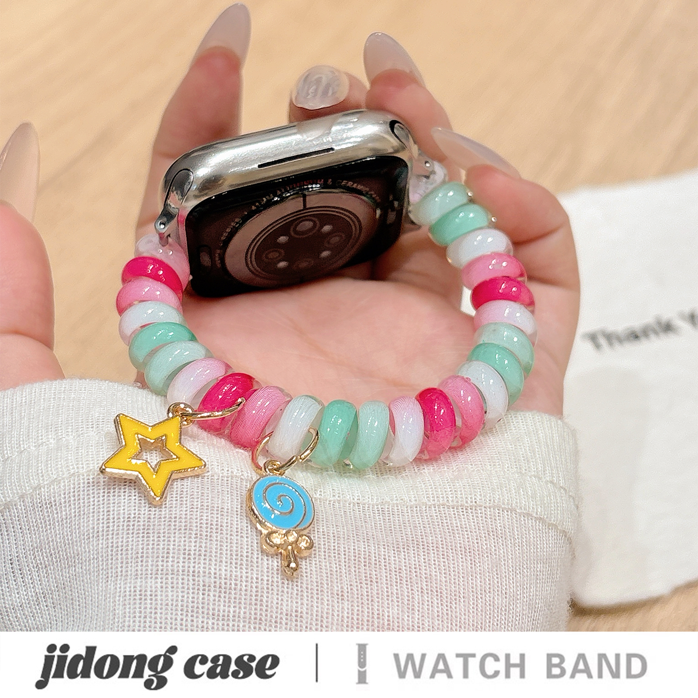 适用iwatch9苹果手表applewatch10表带s10可爱星星棒棒糖线圈弹力s8s7夏天Ultra2新款45SE透气s6女S9闺蜜小众