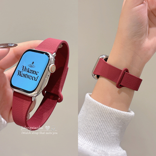 情侣iwatch9 2男女款 运动透气SE腕带 适用applewatchS11 6新款 10高级荔枝纹穿孔磁吸表带苹果手表ultra3