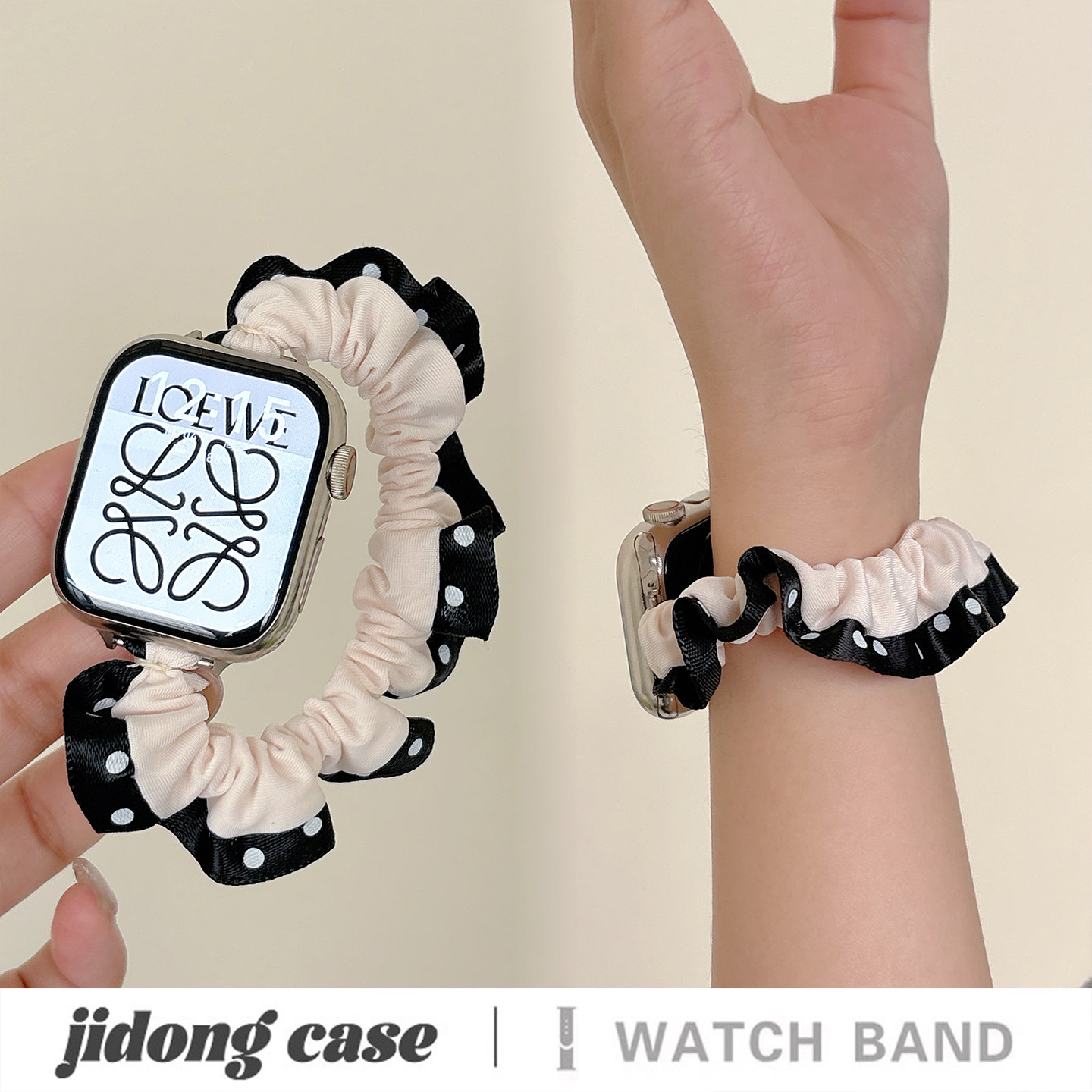 适用applewatchS11/10秋冬格纹波点弹力发圈表带苹果手表ultra3/2女款闺蜜iwatch9/8/7/6新款休闲百搭SE腕带