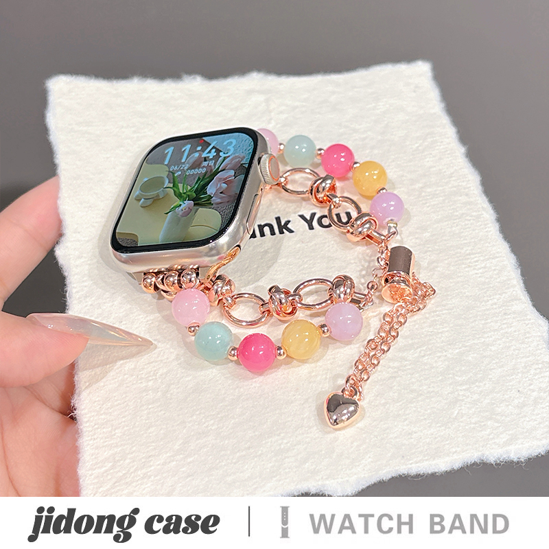 适用iwatch10苹果手表applewatch9表带s10夏天甜酷彩色珠串手链8s7高级Ultra2新款45SE超火s6女款S9闺蜜小众