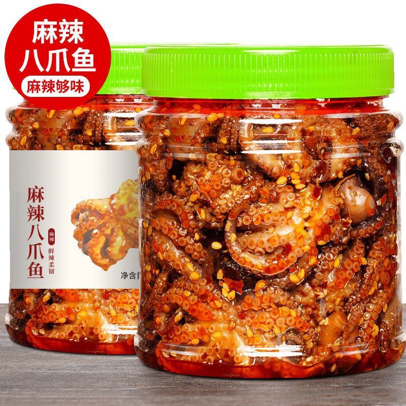 麻辣爆头八爪鱼即食香辣章鱼网红零食海鲜罐头生蚝鲍鱼下饭菜小吃