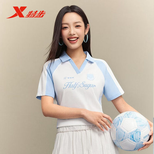特步女夏季透气羽毛球POLO衫