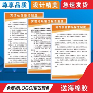 宾馆管理制度 酒l店消防安全标识牌民宿来客登记上墙旅客住宿须知