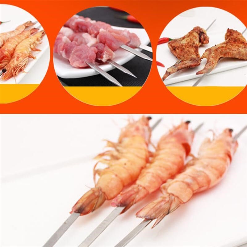 6pcs Flat Barbecue Skewers 55cm Stainless Steel WoUoden Hand