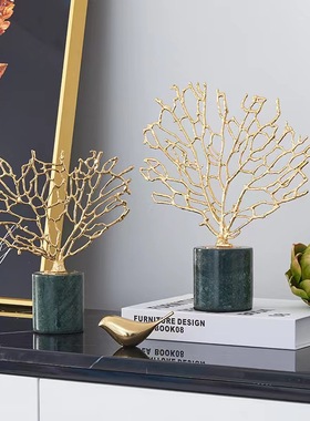 轻奢珊瑚招财摆件客厅玄关酒柜电视柜样板间展U示柜艺术装饰品