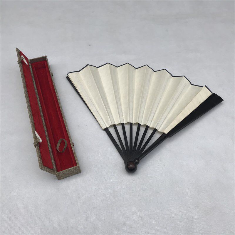 宣纸工艺品 宣纸k折扇扇子【和尚头 圆头黑檀木扇 】10寸 精品