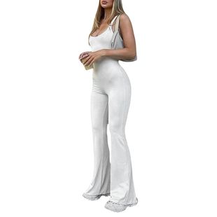 Cross back camisole jumpsuit for women纯色后背交叉吊带连体裤