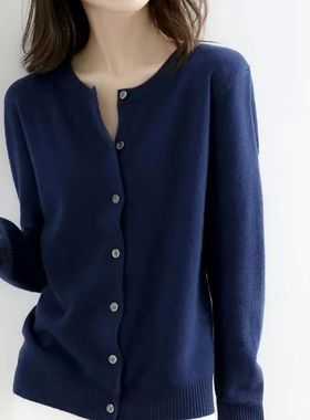 Solid color single breasted cardigan纯色单排扣圆领毛衣开衫女