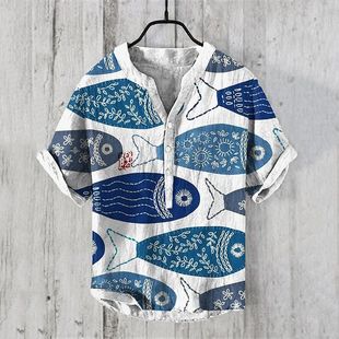 neck 印花V领套头衬衫 digital 3D数码 printed shirt casual