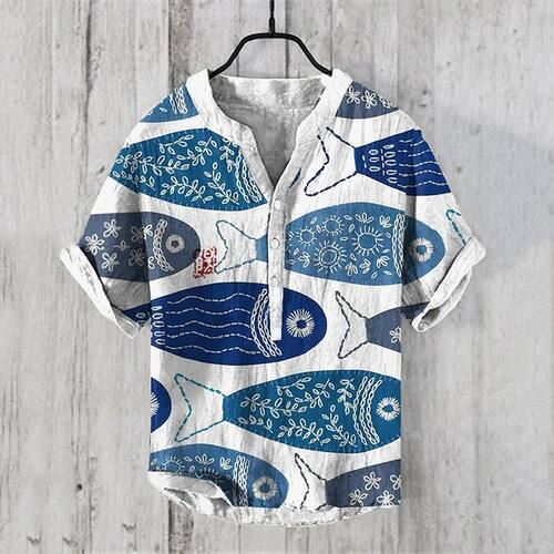 3D digital printed V-neck casual shirt 3D数码印花V领套头衬衫