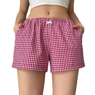 女士蝴蝶结格子短裤不易变形