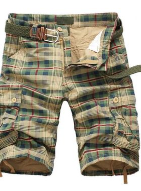 Buckled multi pocket checkered shorts 系扣运动多口袋格子短裤