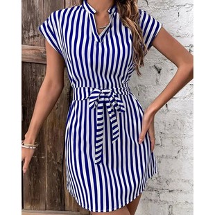 lace casual Bat 蝙蝠袖 striped dress 条纹系带连衣裙 sleeve