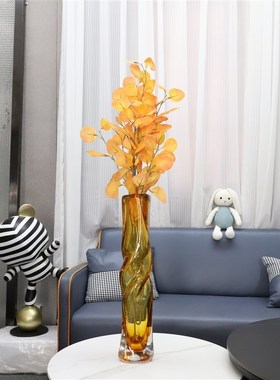 北欧创意黄色螺旋花器琉璃摆件z茶几玄关客厅家居桌面花瓶软装饰