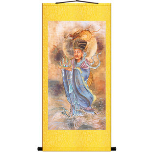 极速龙王神像画 龙神画像绢布卷轴挂画 中式复古装饰画Z丝绸画定