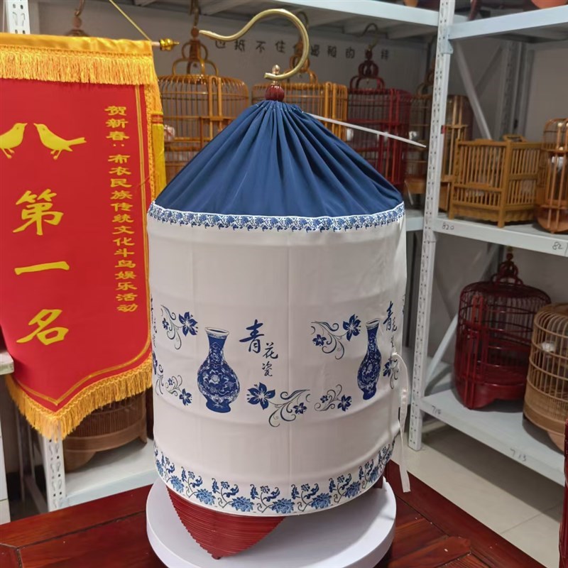 广笼双层a鸟笼衣画眉笼布青花瓷笼罩丝滑柔软透气易清洗送夹子扎