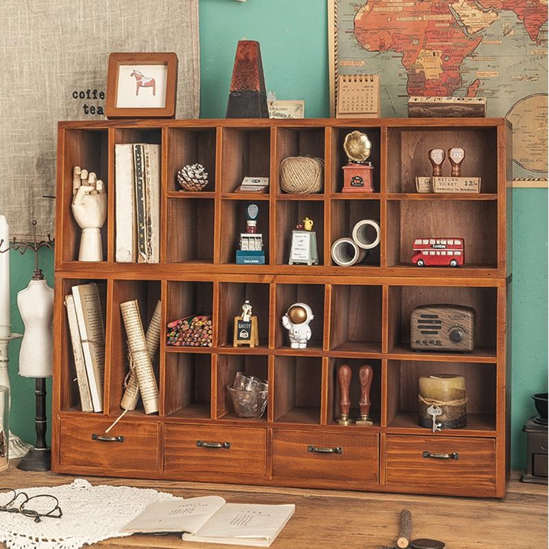 立式书柜收纳盒桌面抽屉式储物盒书桌杂物K文件整理覆古木质放置