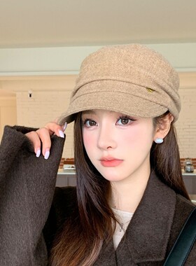 韩版ins风毛呢鸭舌帽女春秋可调节显脸小遮阳帽优雅风气质贝雷帽