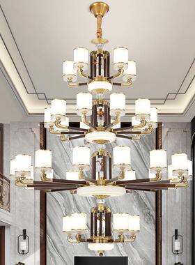 复式楼大吊灯别墅楼中楼客厅灯loft全铜实木中国风新中式楼梯长灯