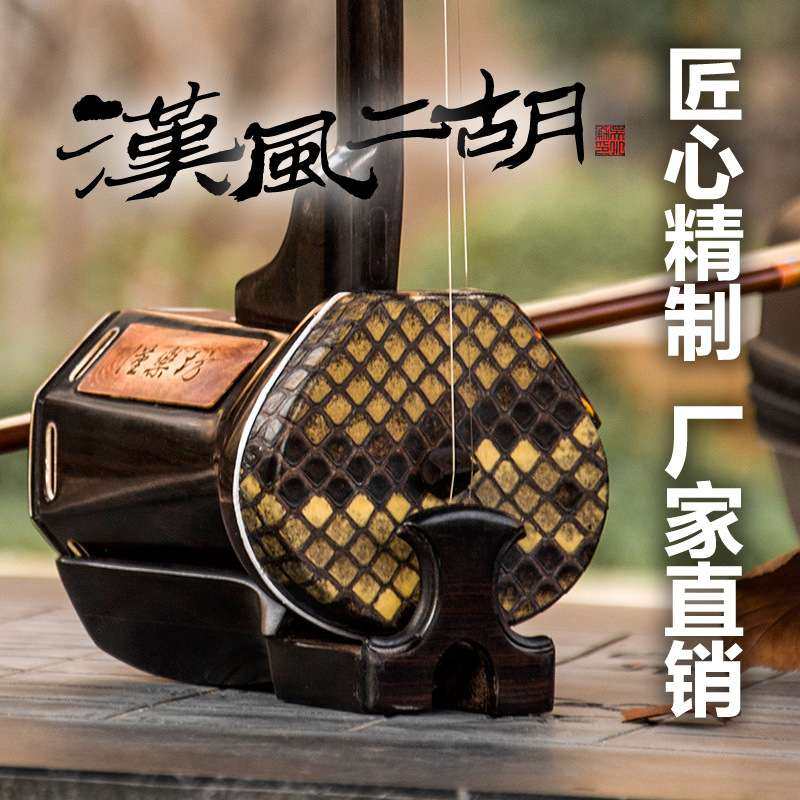 汉乐坊 黑檀二胡乐器演奏级八方细腰龙头手工二胡HG68二胡乐器