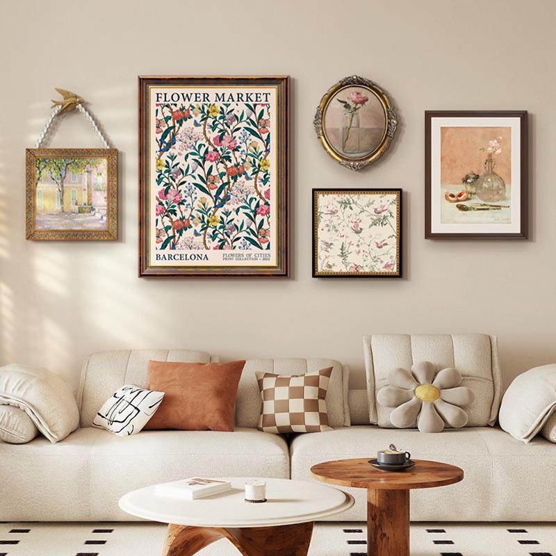 美式田园客厅装饰画法式奶油风挂画餐厅复古壁画卧室过道花卉墙画