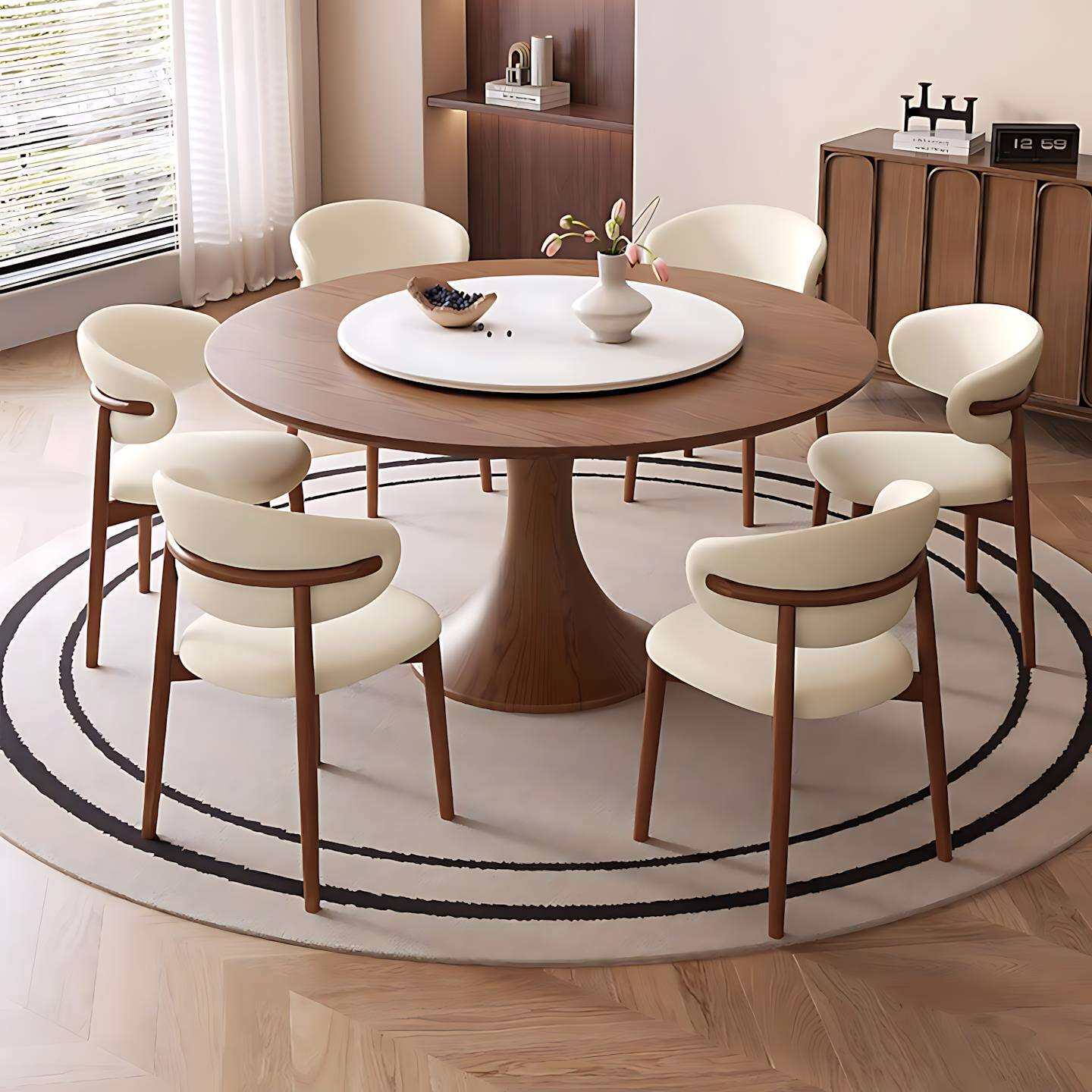 中古风法式复古实木餐桌设计师简约家用小户型圆桌吃饭桌子