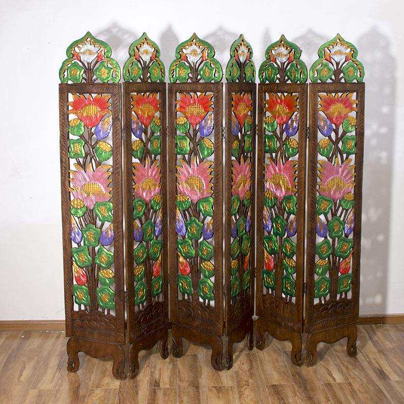 手工雕刻实木屏风隔断墙客厅镂空雕花折叠玄关复古东南亚家具