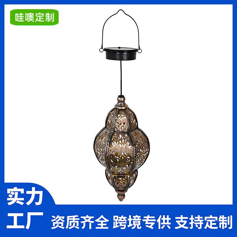 新品太阳能户外巴洛克铁艺灯笼欧式花园庭院灯走道景观氛围灯