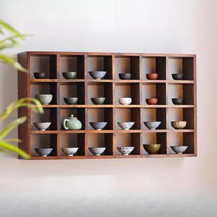 实木中式博古架墙上展示架格子茶杯架茶具收纳架置物架多宝阁