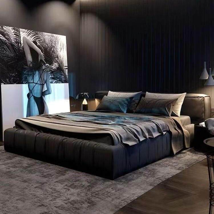 意式极简真皮床双人主卧大床高端baxter床轻奢现代简约网红豆腐块