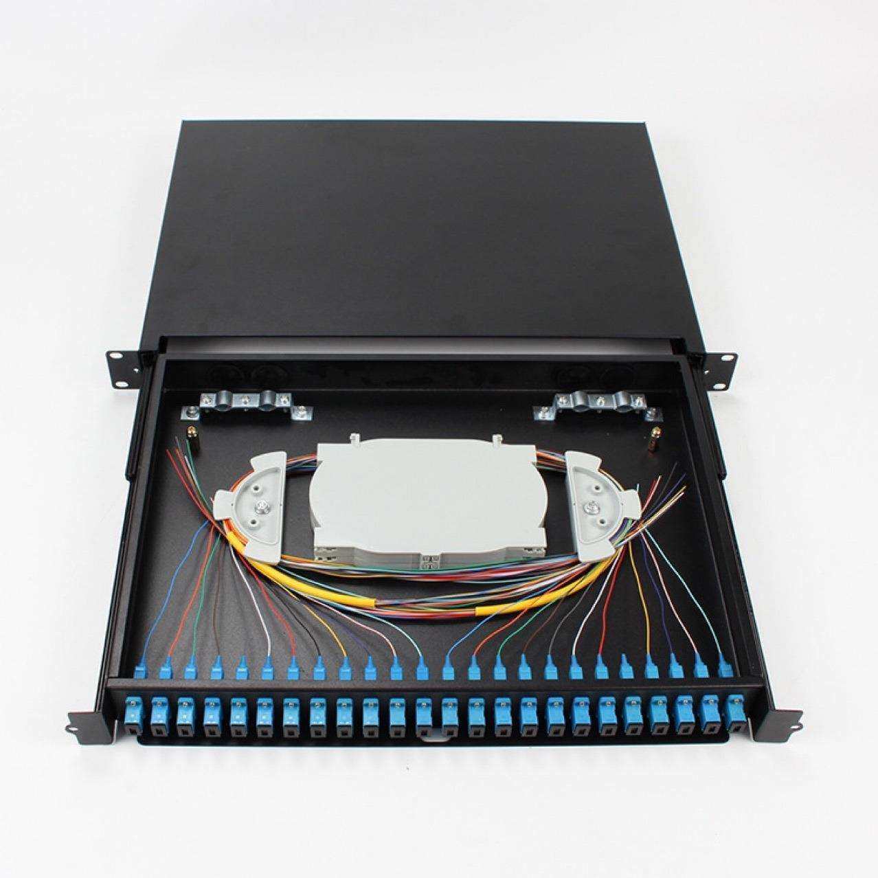 24口抽拉式2机架终端盒机房光线接续盒LC机架式光线配线架满配SC