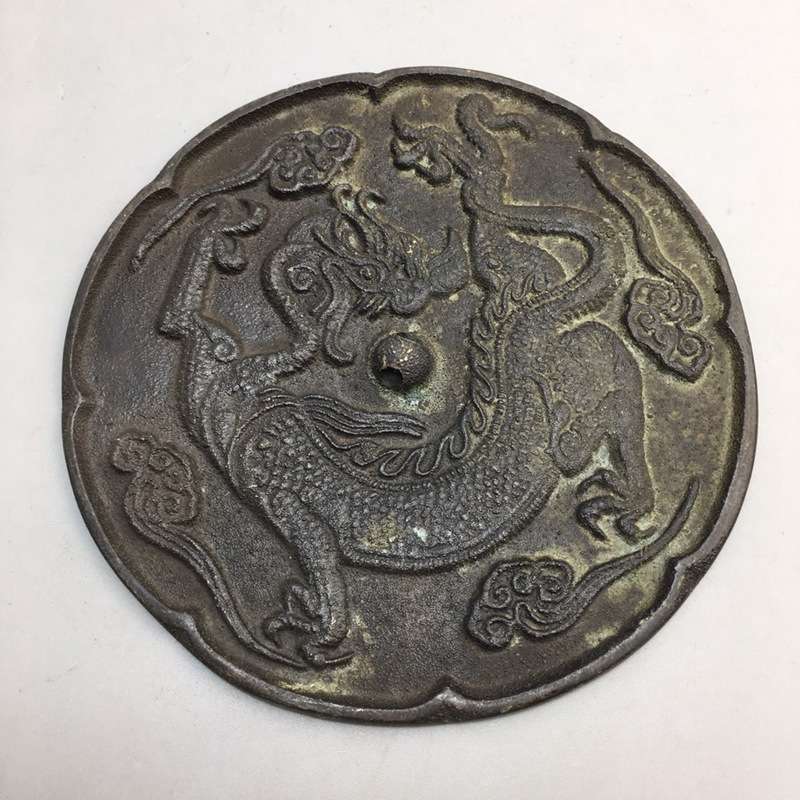 古玩收藏 仿古做旧铜镜圆形麒麟铜镜 铜器 工艺品 收藏