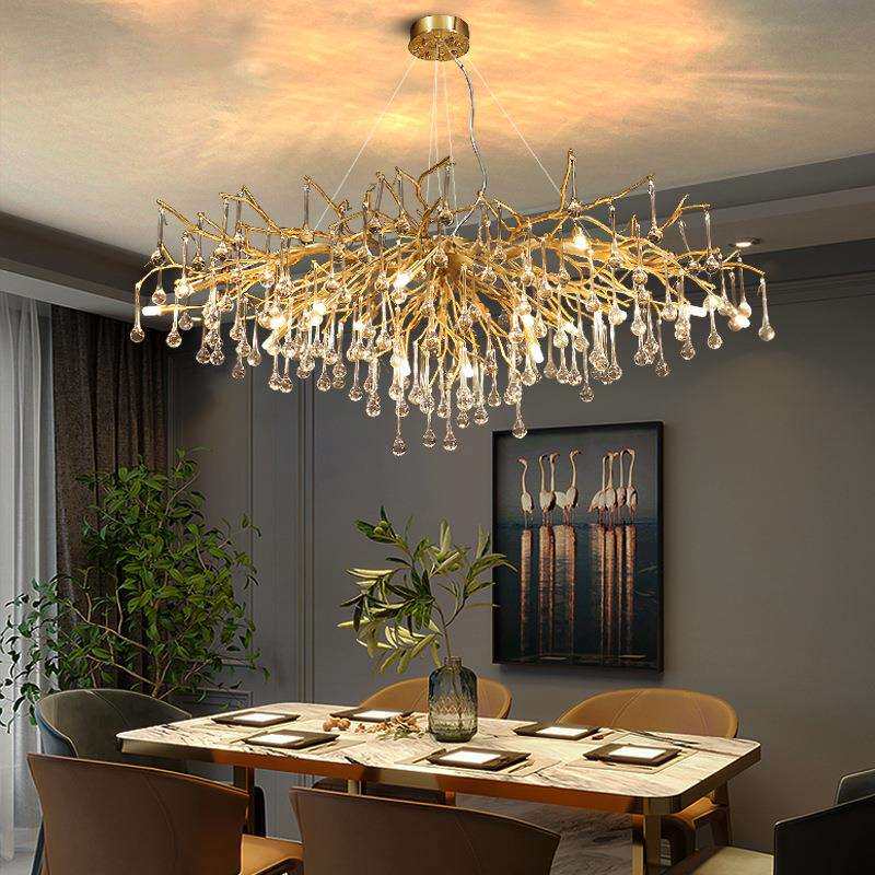 轻奢全铜树枝客厅吊灯创意水滴造型设计师后现代卧室主灯餐厅灯具