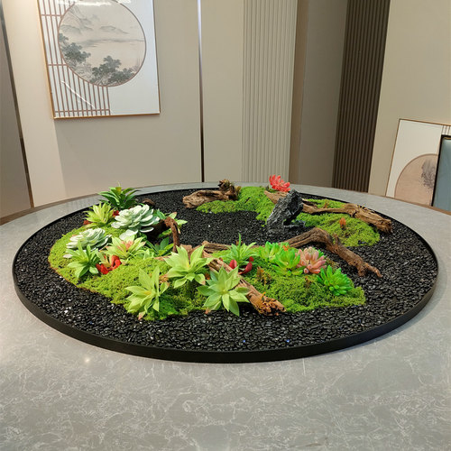 餐桌中间摆花电动转盘花大圆桌转盘摆花仿真花造景艺术景观摆台