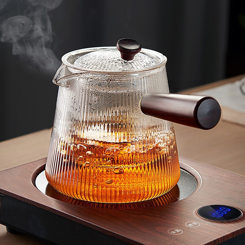 侧把玻璃煮茶壶耐高温泡茶壶茶水分离单壶过滤茶器可加热茶具套装