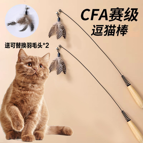 CFA赛级长杆羽毛逗猫棒可替换头