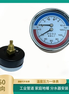 德谦电子轴向温度压力一体表Y-60地暖用压力表水压表10bar120气压