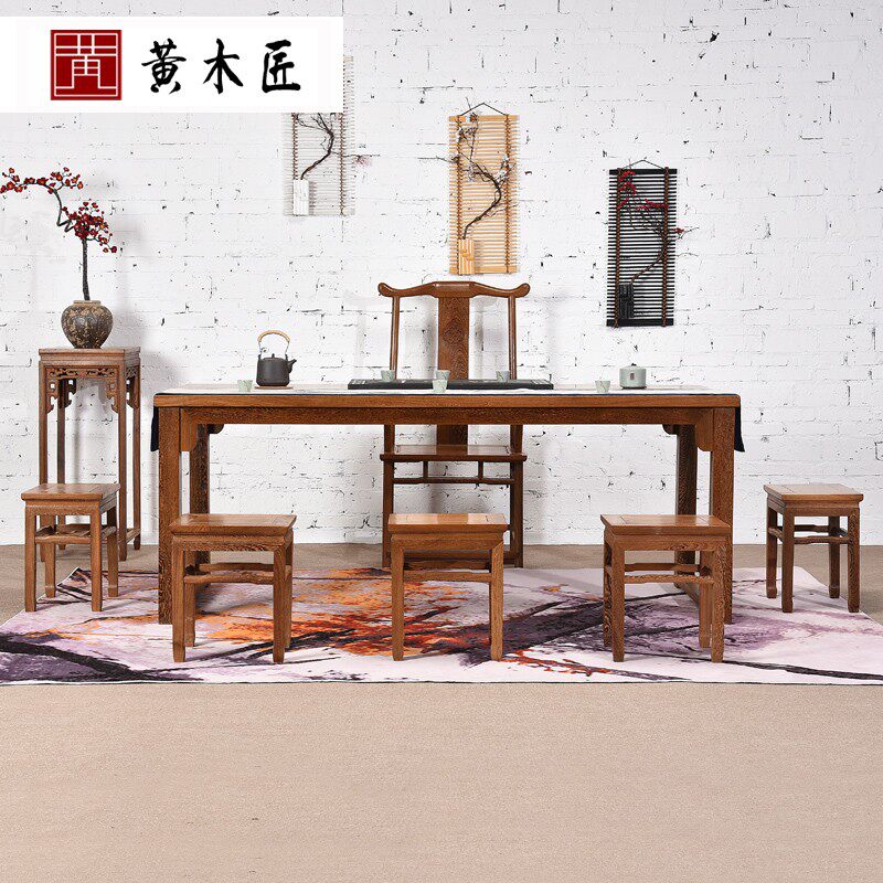 鸡翅木茶桌椅组合新中式仿古茶室茶几实木功夫茶台泡茶桌红木家具