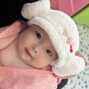 婴儿羊角干发帽儿童洗头浴帽宝宝包头巾超强吸水速干女童可爱韩国