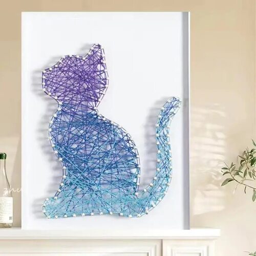 钉子绕线画DIY小猫造型装饰画材料包钩织挂画创意礼物手工画渐变