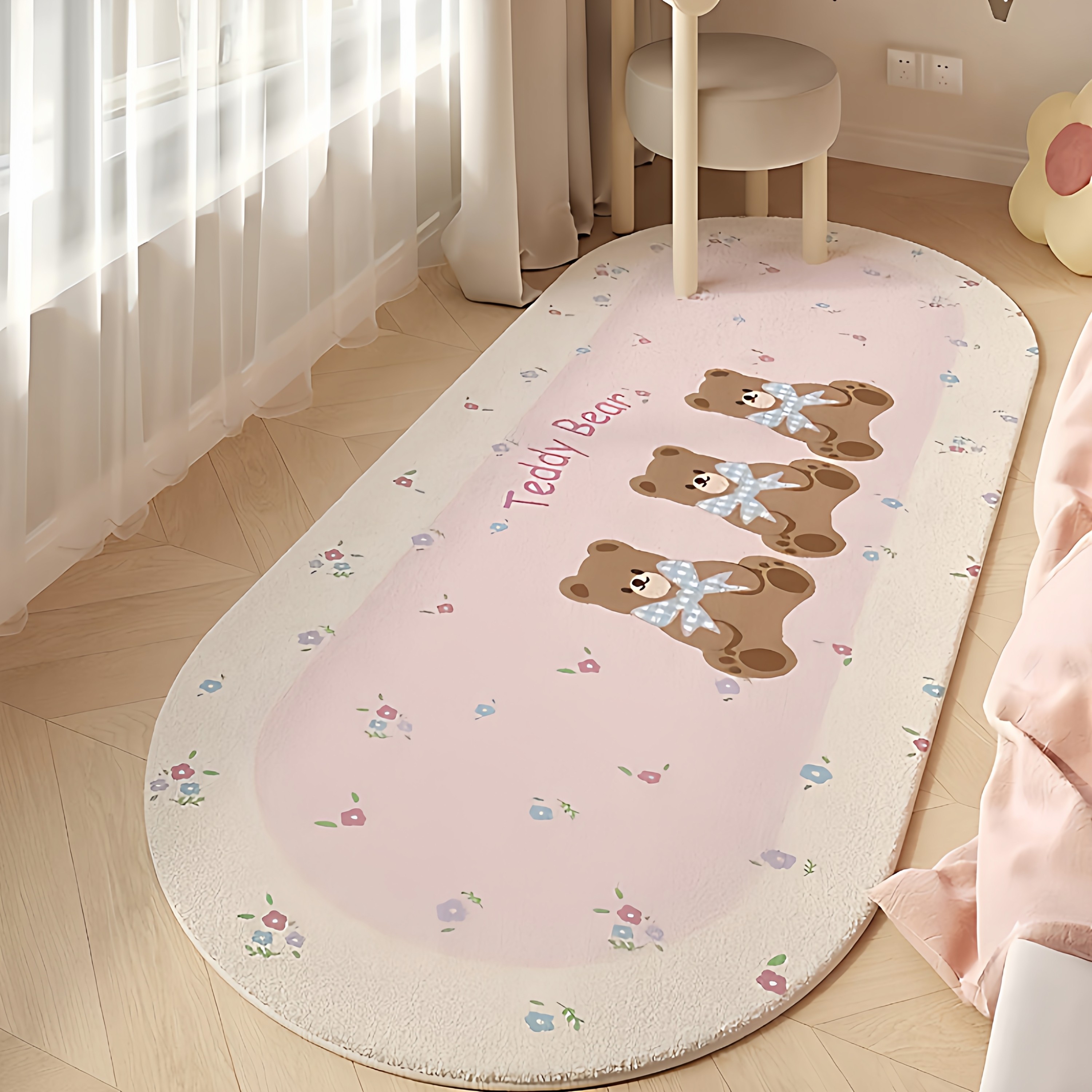 可爱卡通长条仿羊绒地垫ins风卧室耐磨加厚隔凉床边毯客厅脚垫,居家布艺,床边毯,淘宝优惠券,粉丝福利购,淘宝优惠卷