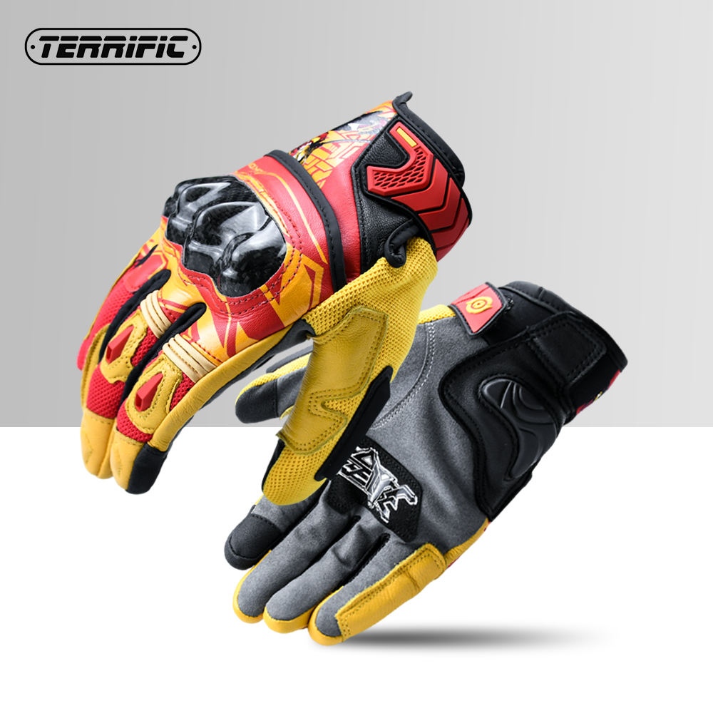 骑行手套摩托车碳纤维防摔真皮透气保暖手套短款男女四季骑行装备