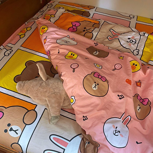 bursa蓓莎linefriend蓓莎可妮兔Cony布朗熊卡通四件套纯棉床笠款