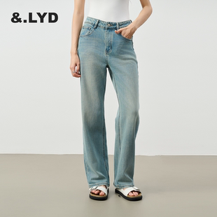 ANDLAYERED直筒牛仔裤女长裤2025新款初秋复古百搭蓝色法棍裤子女